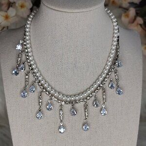KENNETH JAY LANE Necklace Crystal Pearl Choker Layered Prom Bridal Formal Bling